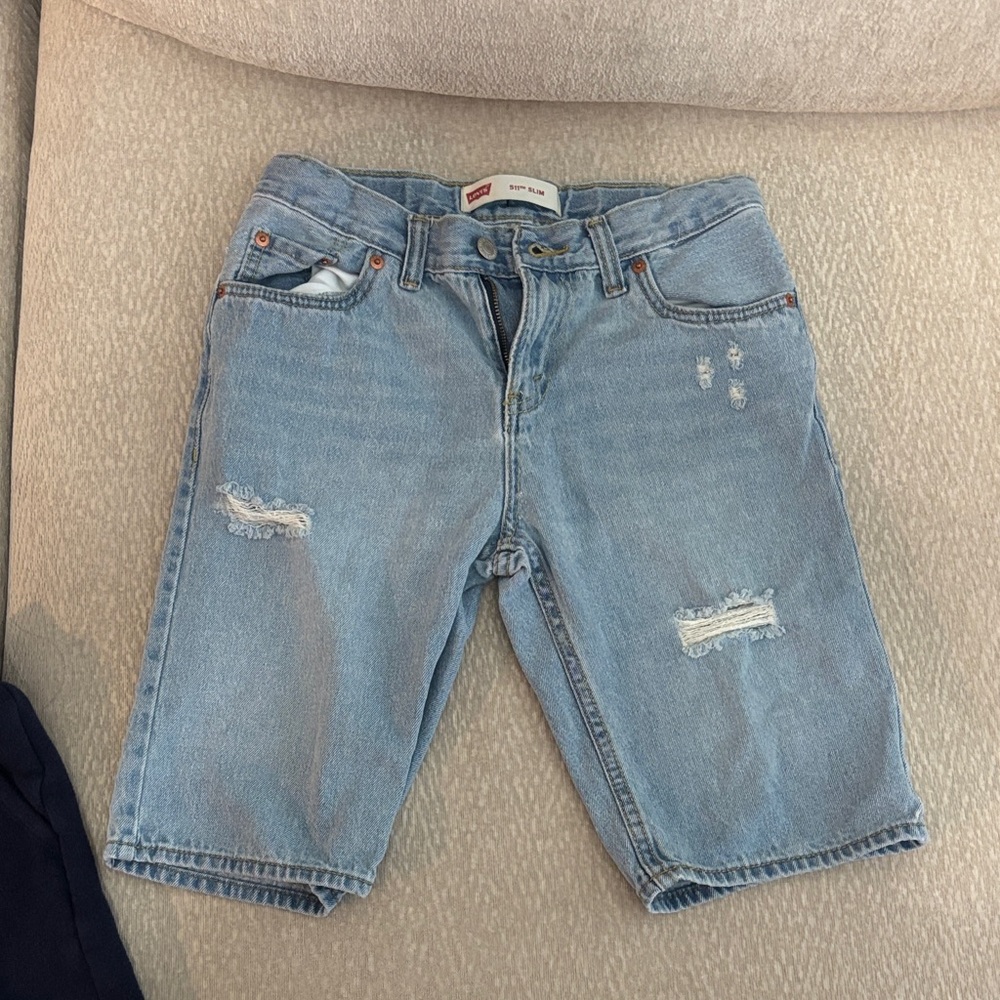 Levi's Boys Distressed Light Blue Jean Shorts
